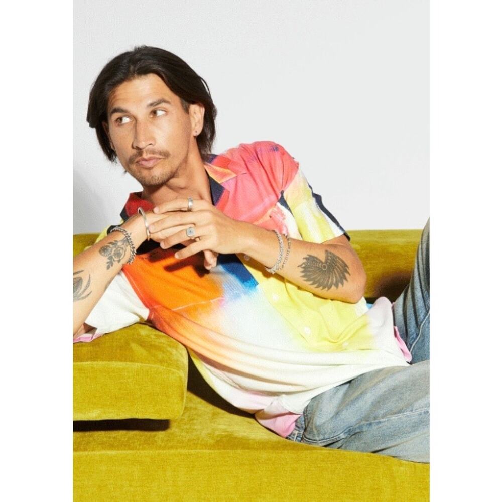 Neuw Denim Men’s Kurojiro Art Vacation Shirt Button Down Colorful Pink XL